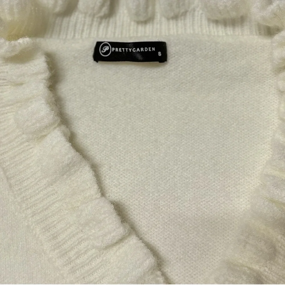 Pretty Garden Cardigan Sweater‎ Women M Stripes Nautical Buttons Soft Ruffle - Picture 6 of 9